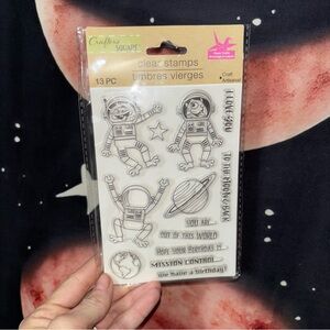 NWT Crafters Square Clear Stamps Set Alien Space Theme